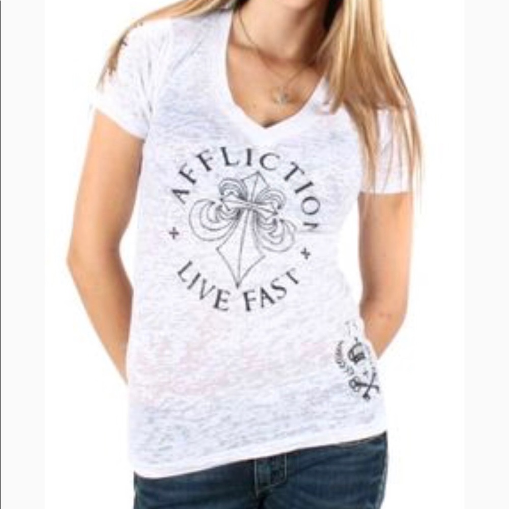 Affliction White V-neck Short Sleeve
